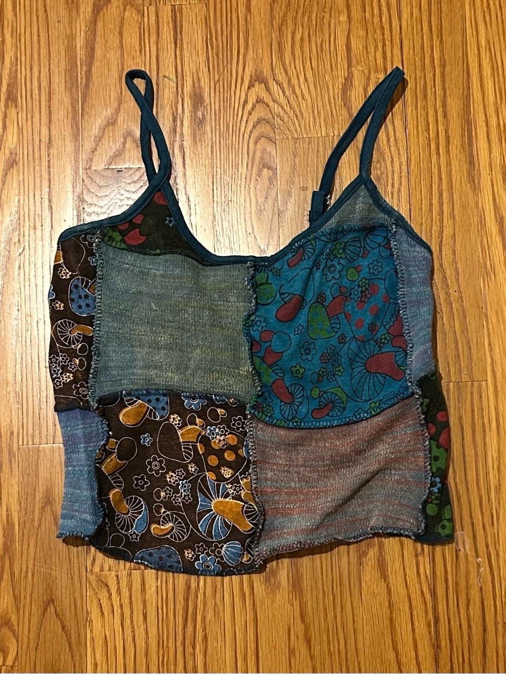 Kathmandu Patchwork Crop Top in Blue and Brown Tones